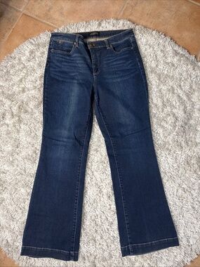 Talbots Petite Womens Flawless Five Pocket Flare Denim Jeans Size 12P Dark Wash